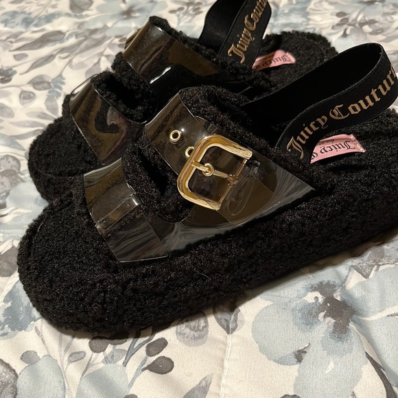 New Juicy Couture Griffin Hard Soled Black Sherpa Sling Slides Slippers Size 6 - Picture 11 of 11
